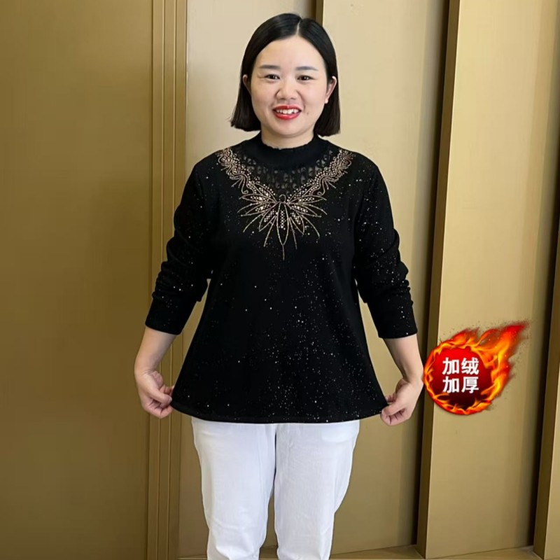 秋冬新款宽松型厚款中老年女装加厚百搭时尚打底衫
