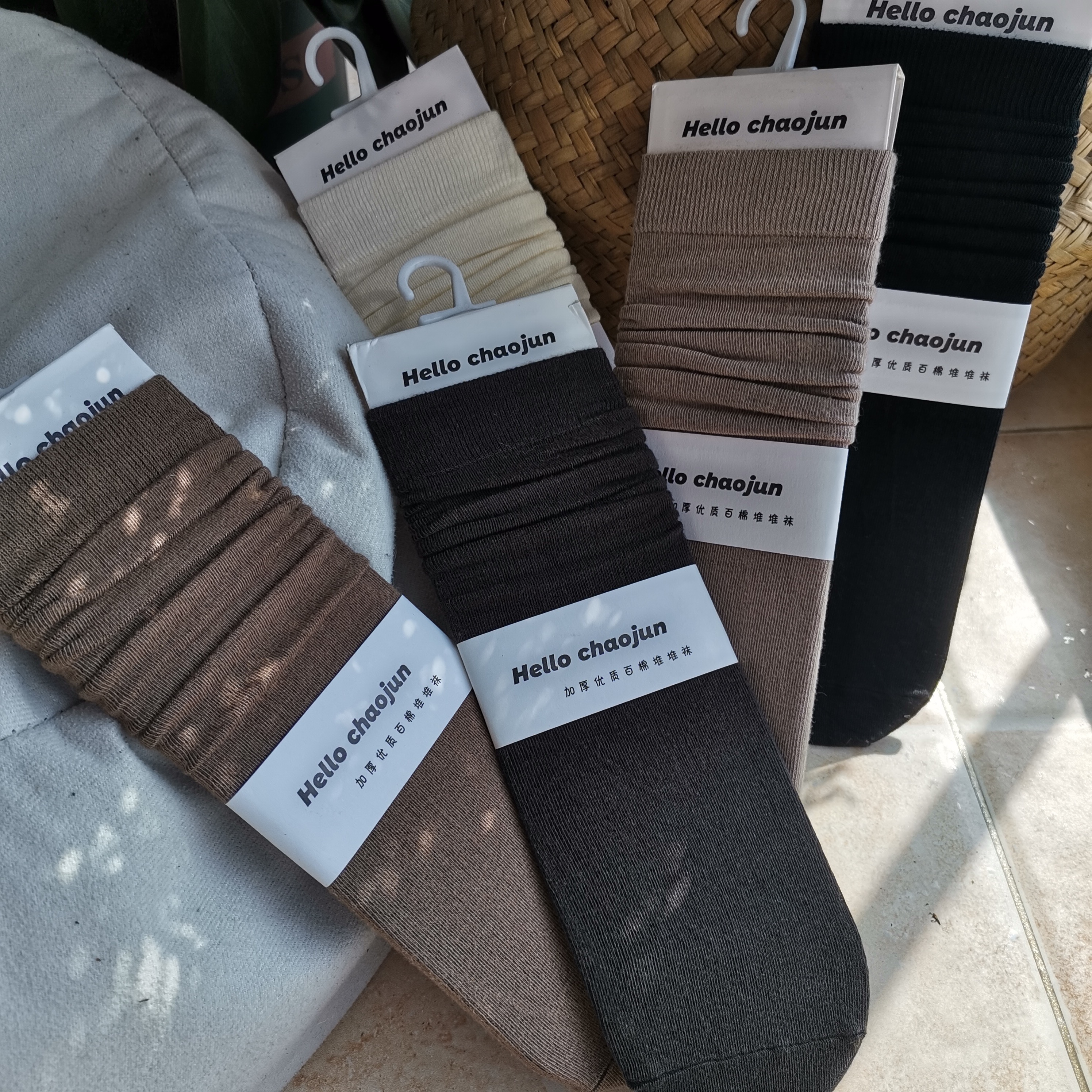 女士春秋夏中筒袜简约纯色