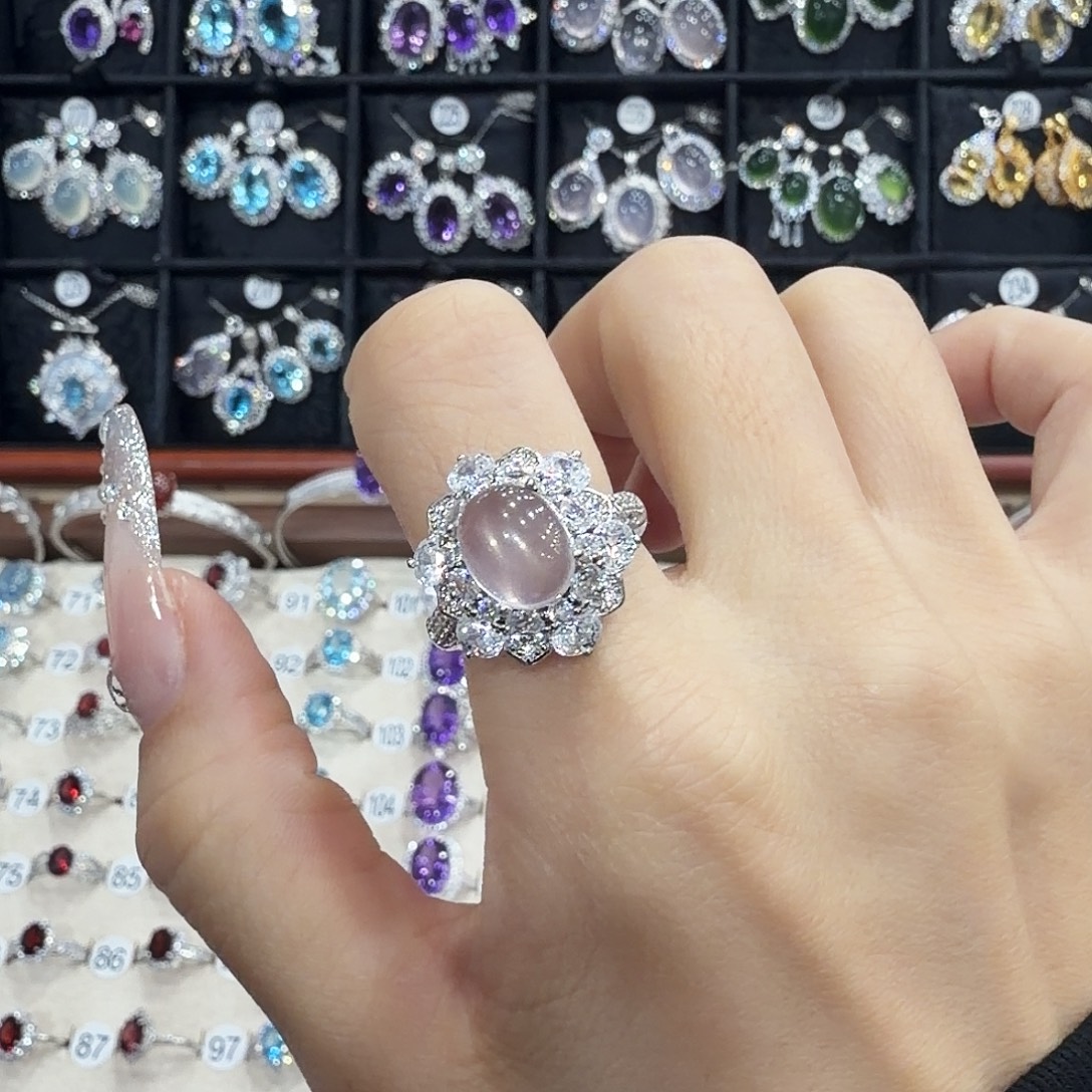 颖***呀银S925镀金镶嵌戒指芙蓉石