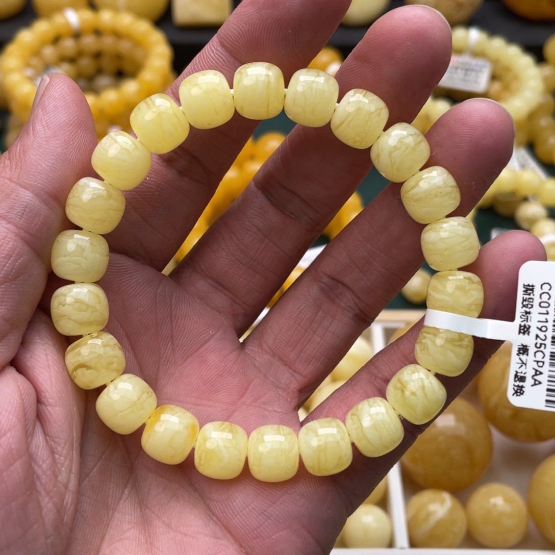 蜜蜡珠宝奇石未镶嵌10mm焦皮同料虎皮老型手串13.5