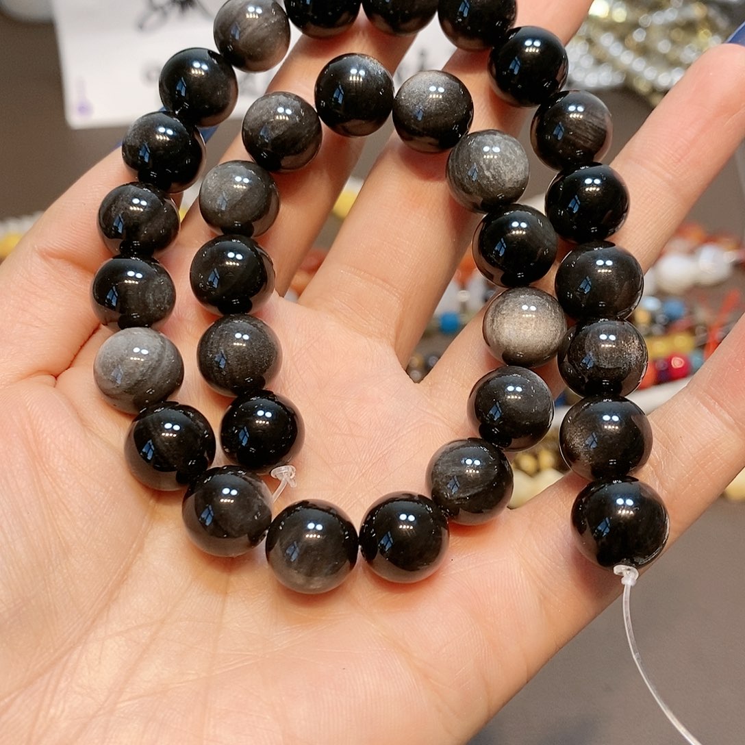 玛瑙/玉髓散珠12mm银曜一条