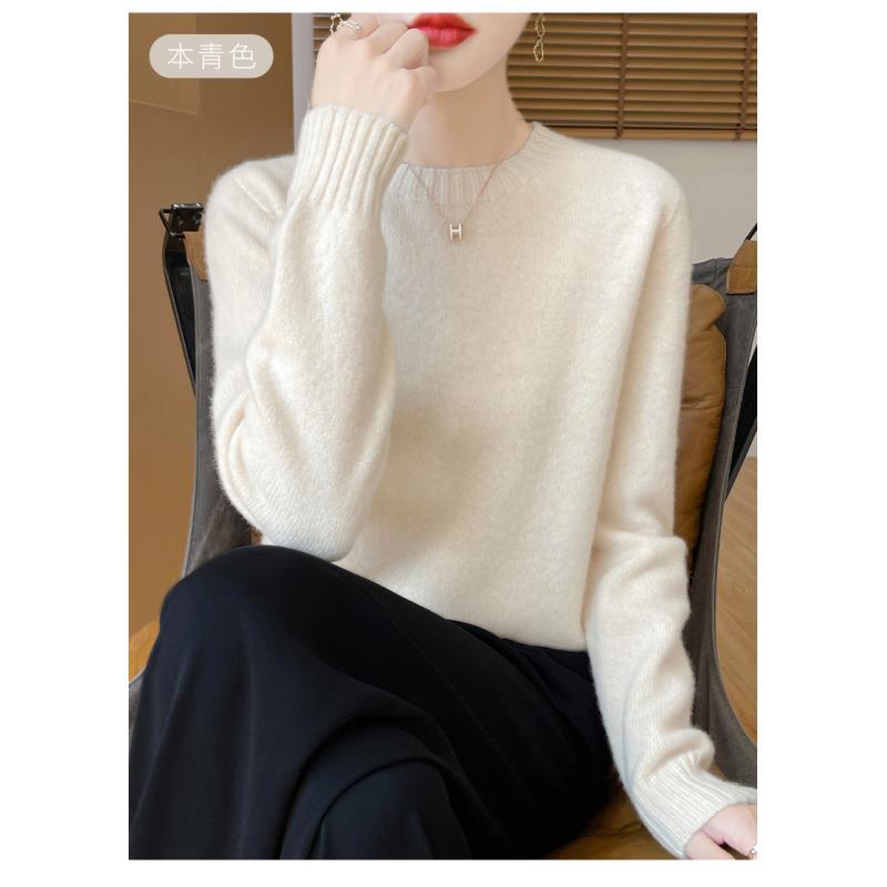 100%羊毛一线成衣七针加厚马鞍肩圆领羊毛针织衫WQ705