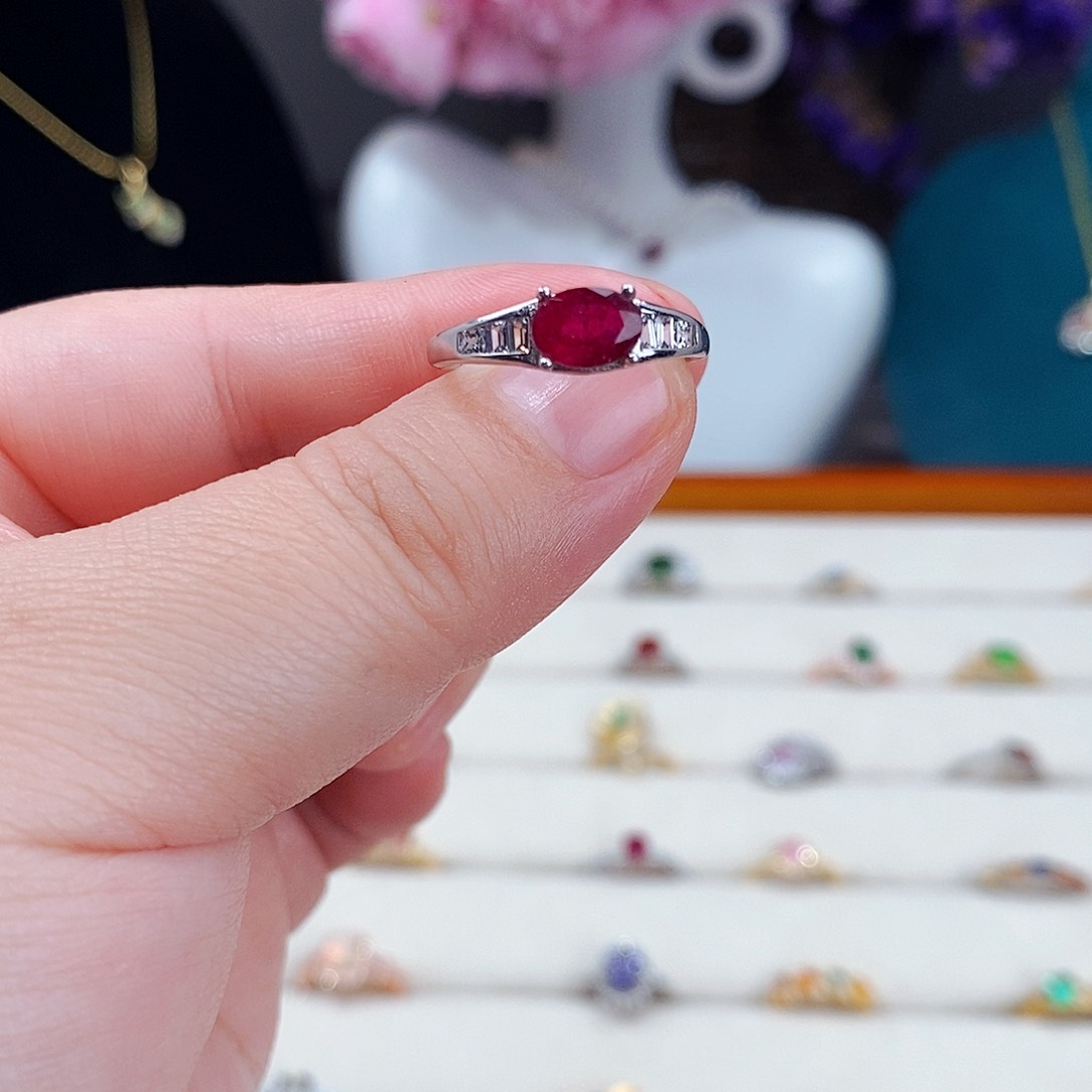 红宝石戒指银S925镶嵌红