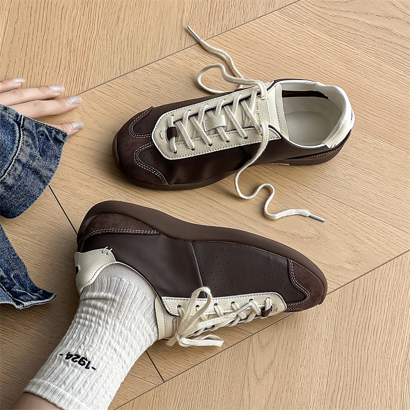 足下工业芭蕾德训鞋棕色男女款早秋拼色真皮复古休闲鞋阿甘鞋男款