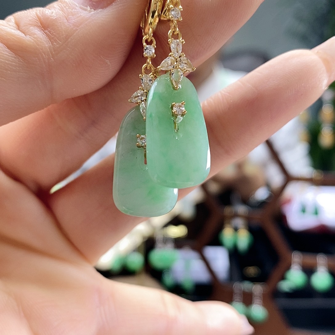 翡翠耳饰银S925镶嵌翡翠