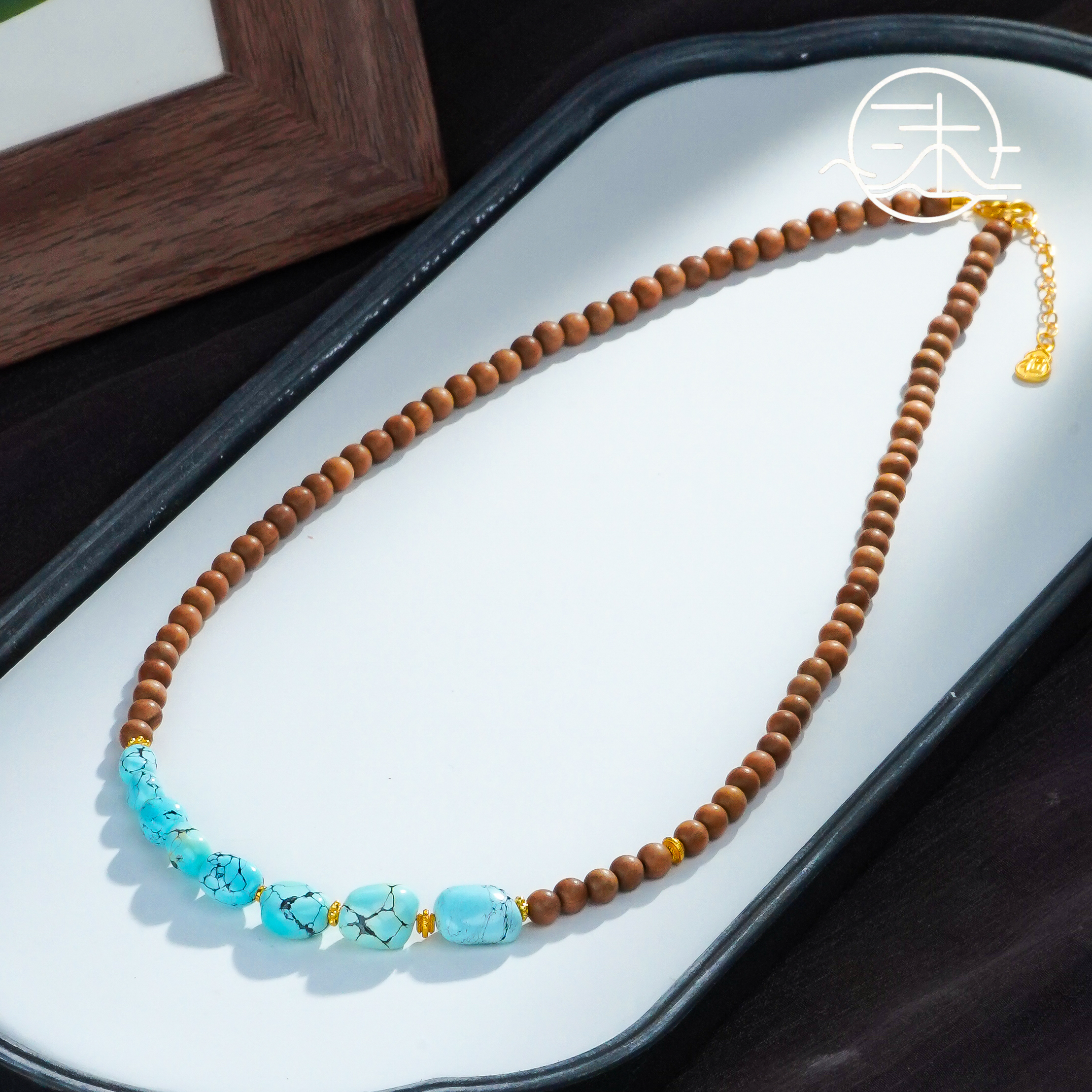 木润【檀木】天然檀木绿松项链  S925银