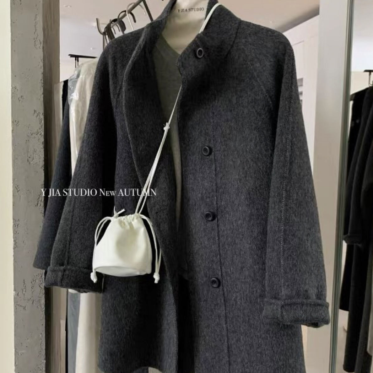 【维维66女装】冬季长毛小立领羊毛大衣