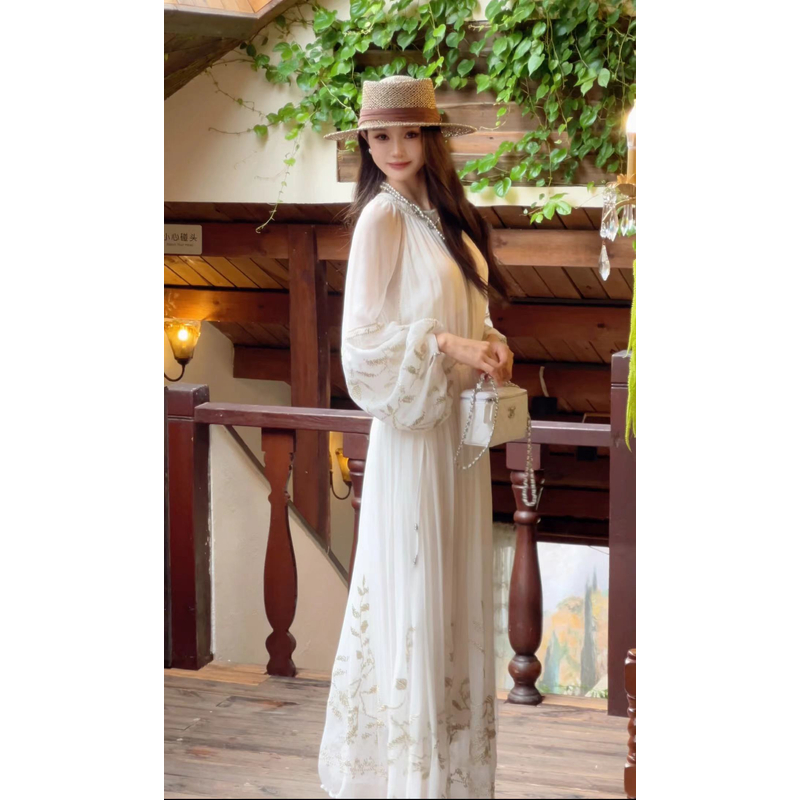 【白色-禾枫原创】重磅100桑蚕丝连衣裙Y24C9055-2