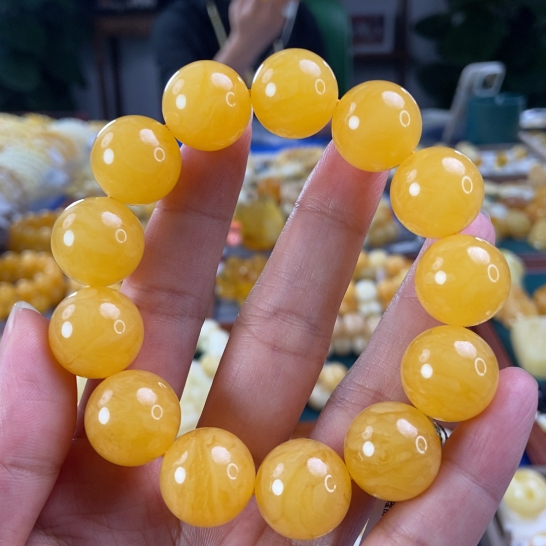 琥珀手链未镶嵌17圆珠同料35.68