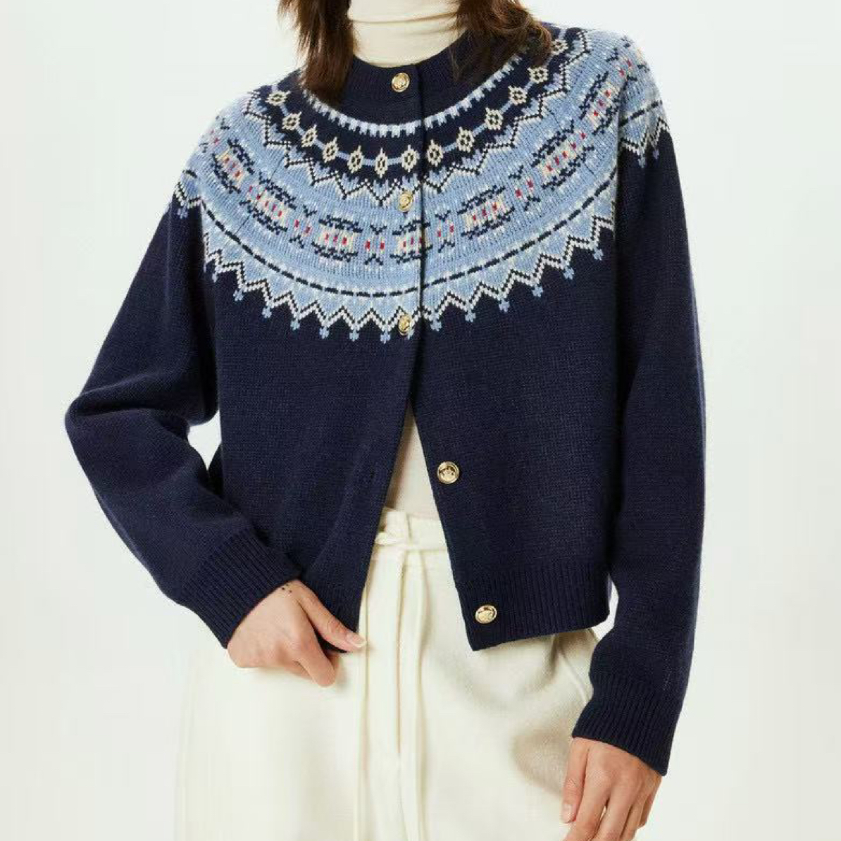 2025秋冬chao软糯蓬松温暖 费尔岛提花插肩袖针织开衫6377