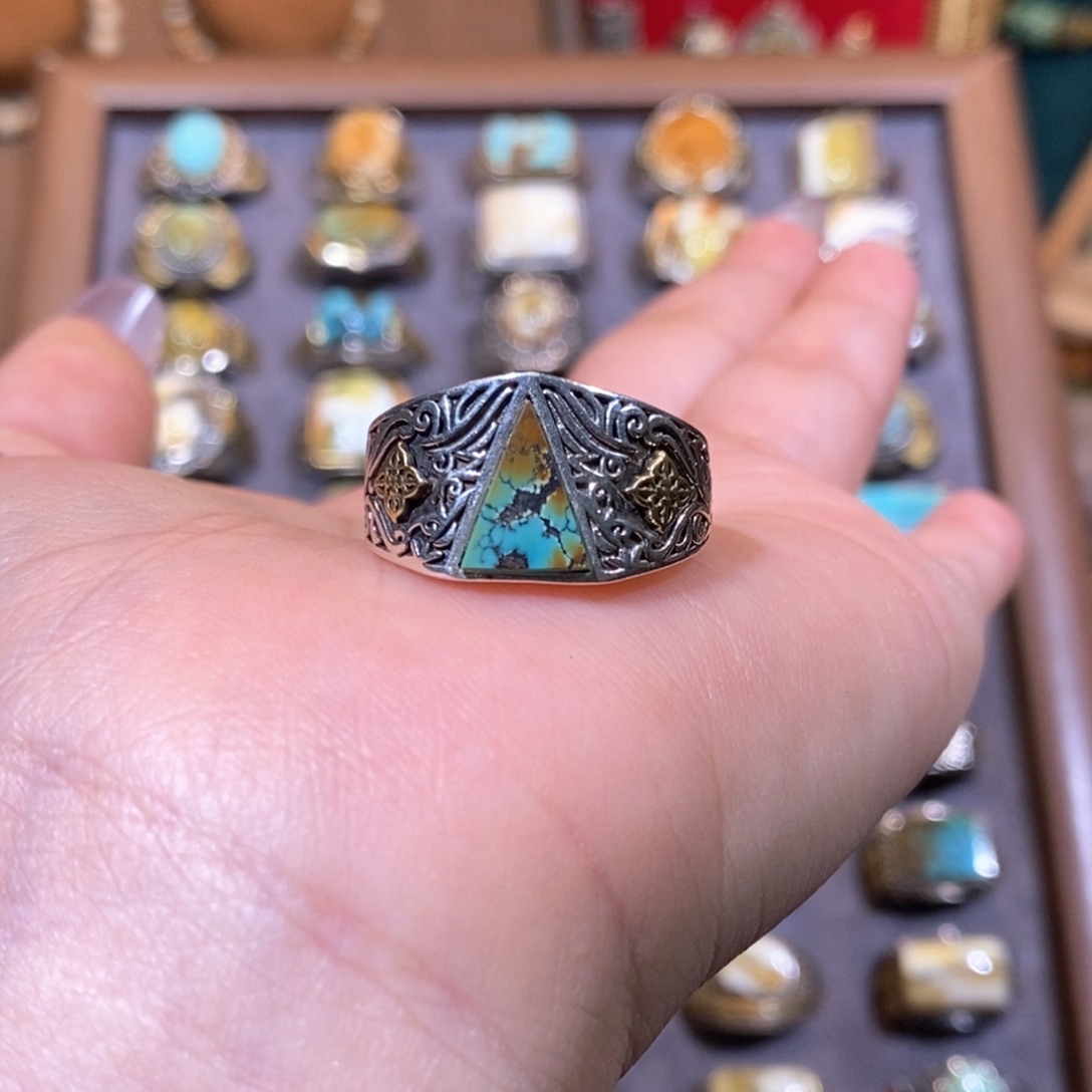 绿松石戒指银S925镶嵌戒指