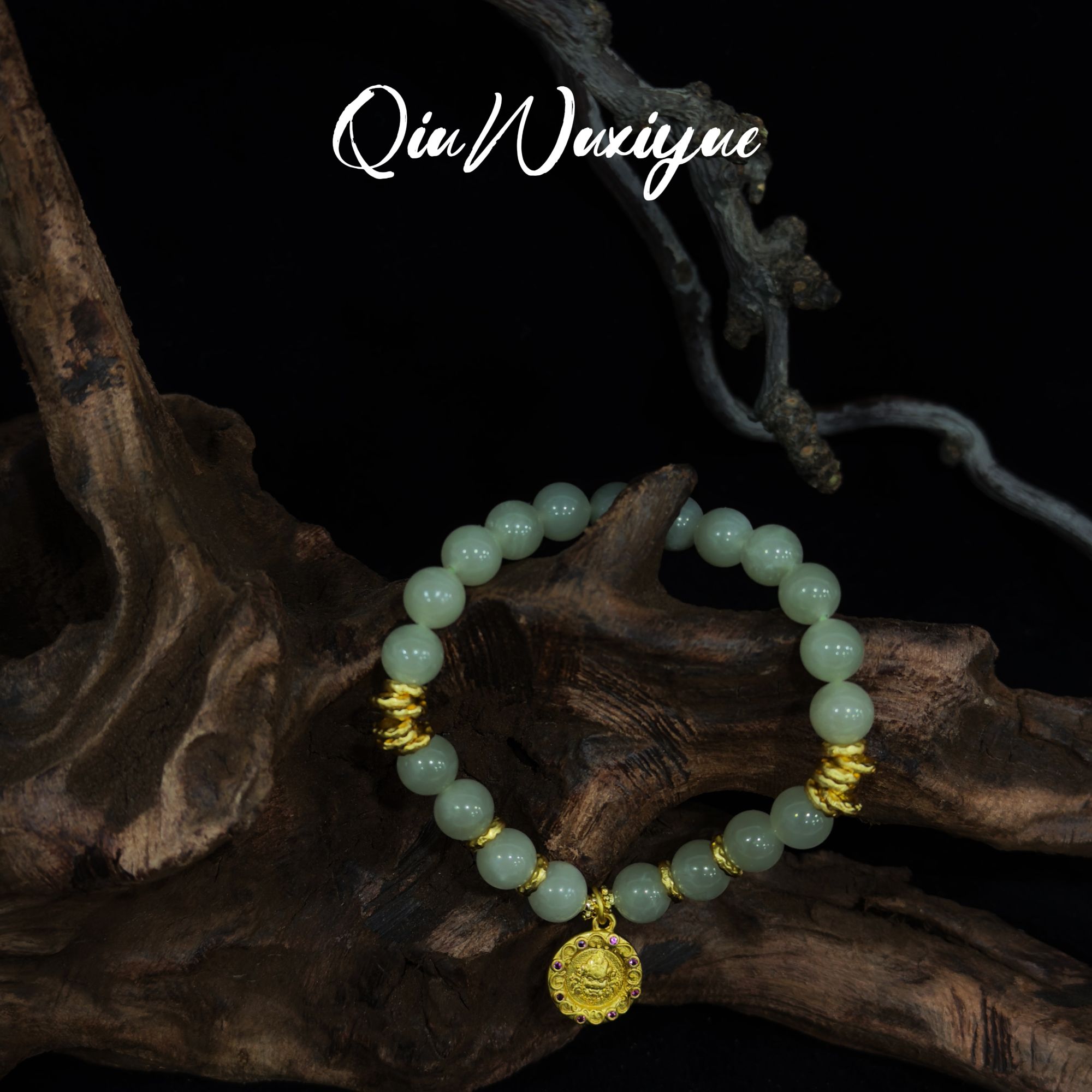 DH 1342轻奢小众设计款8mm和田玉+大象吊牌金饰