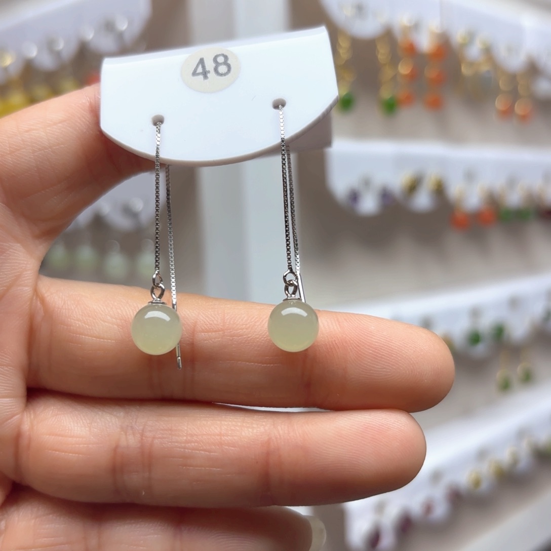 和田玉耳饰银S925镶嵌