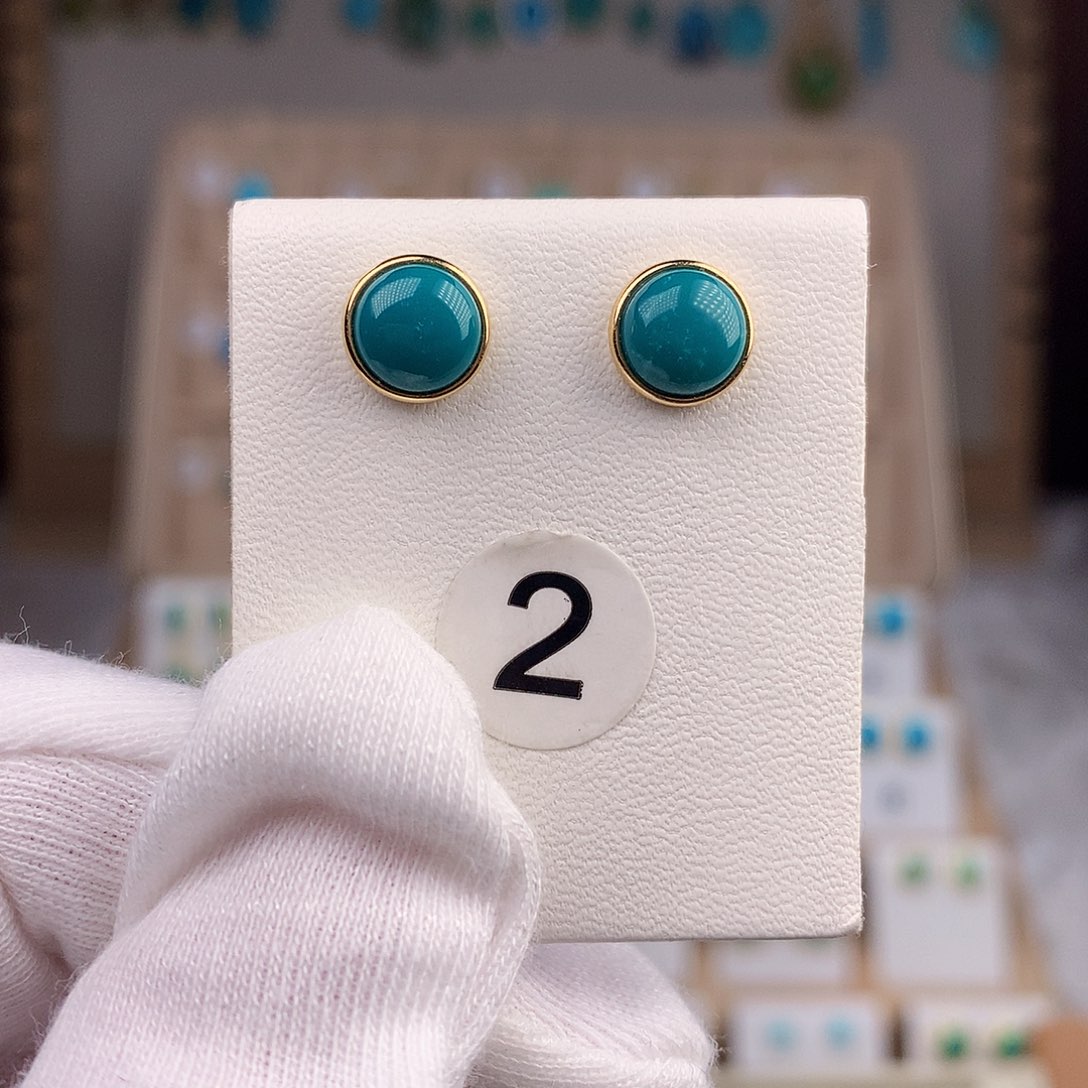 绿松石耳饰18K金镶嵌