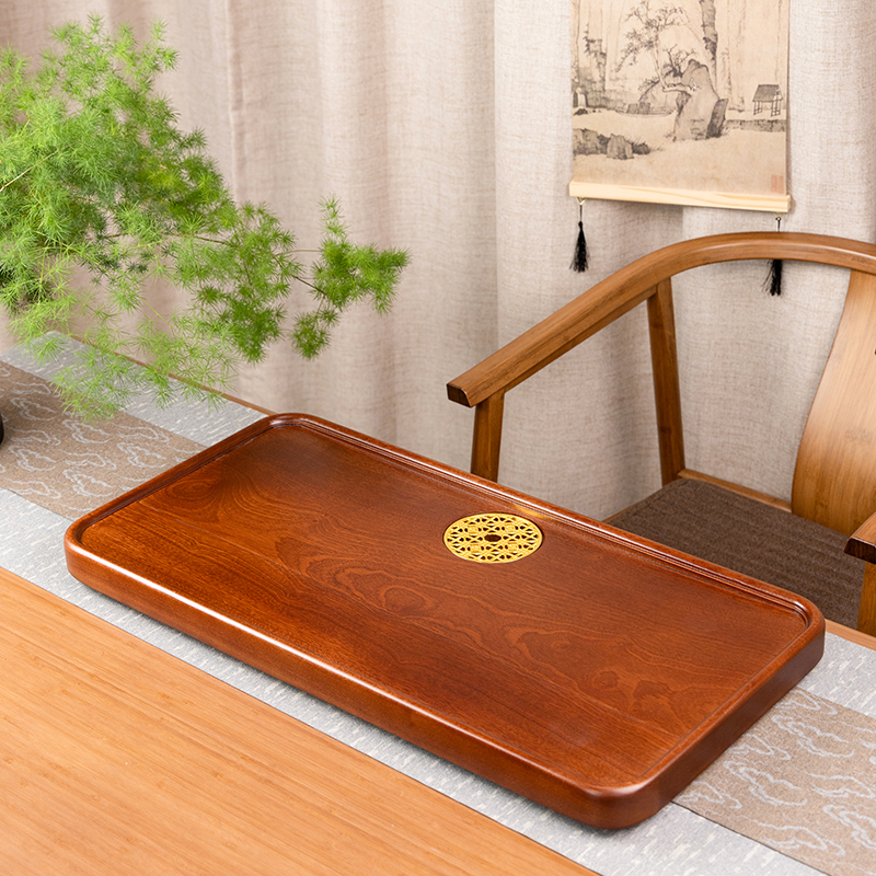 锦绣70*35*4.5【花梨色】2025款家用简约平面花梨木整木茶盘