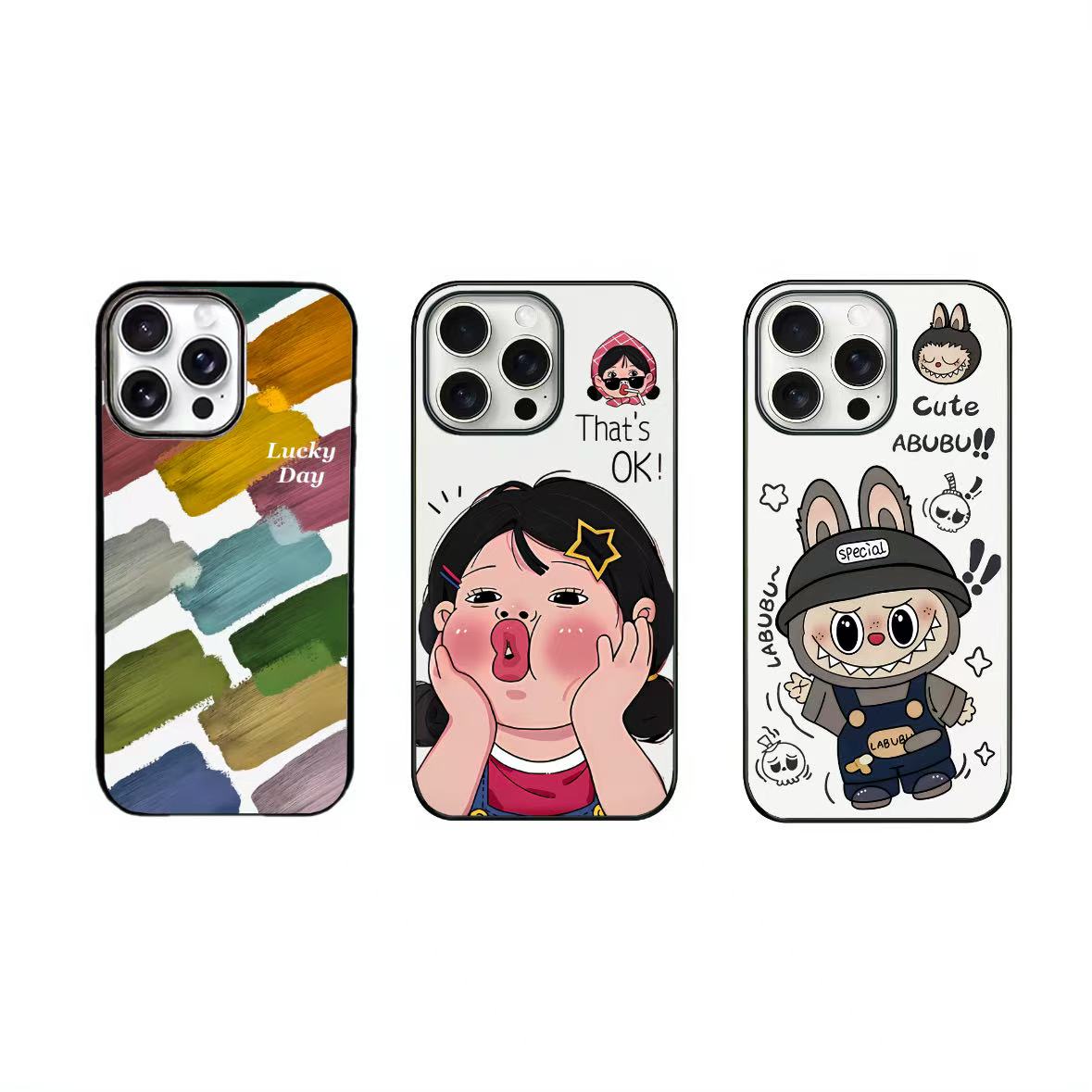 嘟嘴女孩颜料labubu适用苹果iphone16系列亚克力二合一黑框手机壳