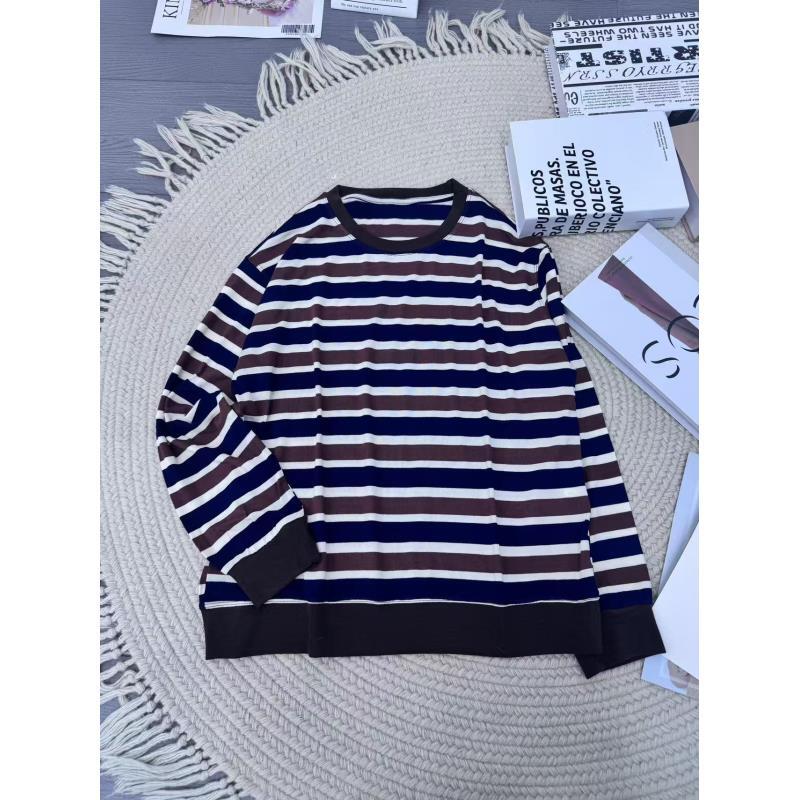 男士珍珠麻棉条纹卫衣 L3618#