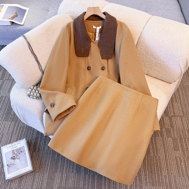 气质时尚秋冬加厚拼接女装大码胖mm 2025年冬季新款法式复古高级