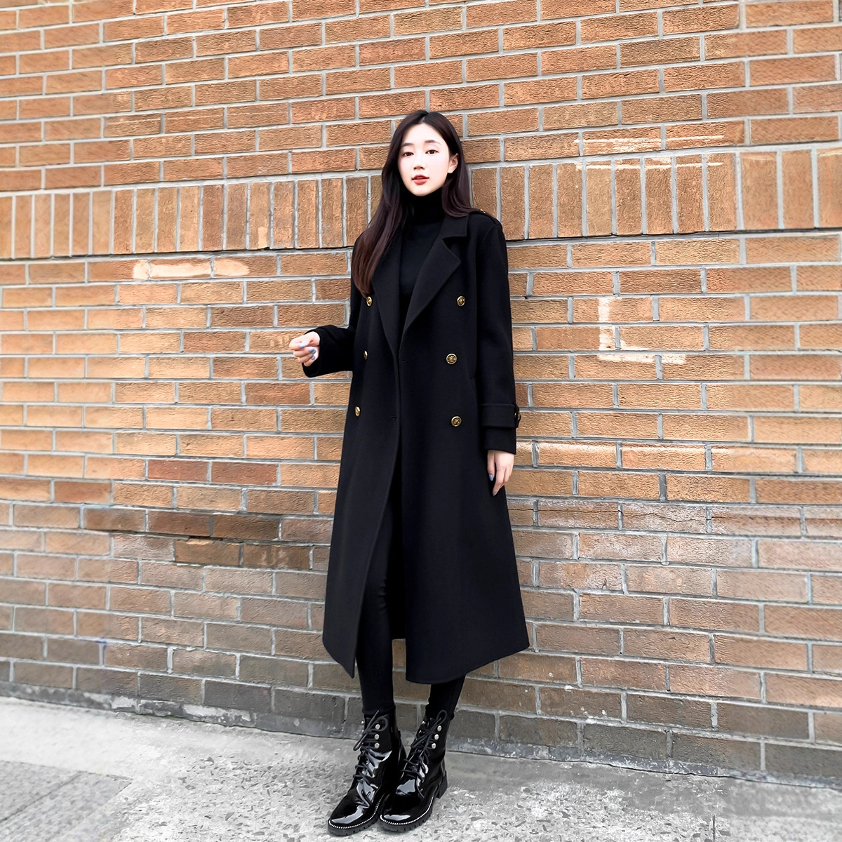 大码女装新款黑色长款大衣秋冬胖MM赫本风毛呢外套呢子毛呢外套