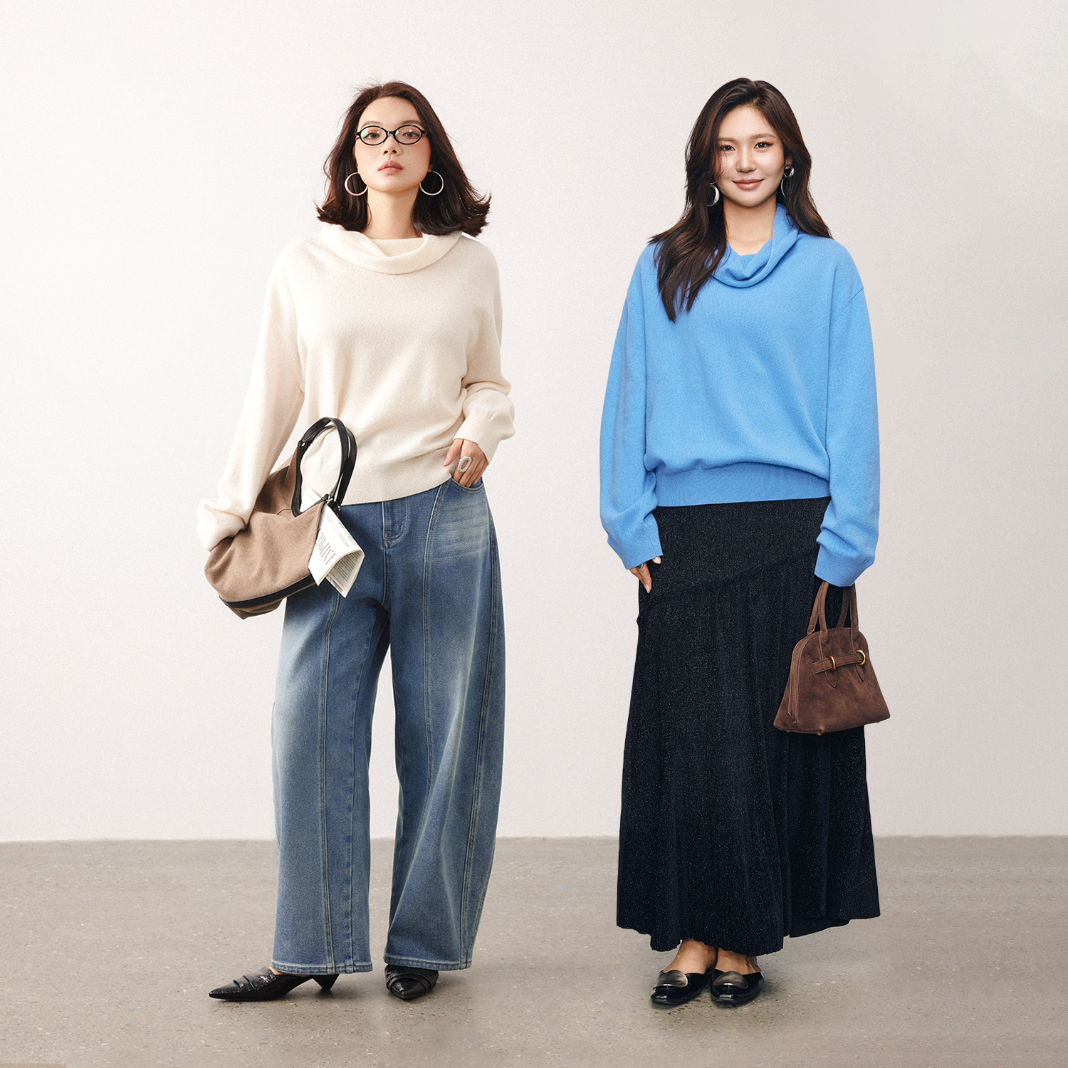 PLUSMALL 雪落青川 慵懒松弛感羊毛落肩荡领套头毛衫PLUS2511112