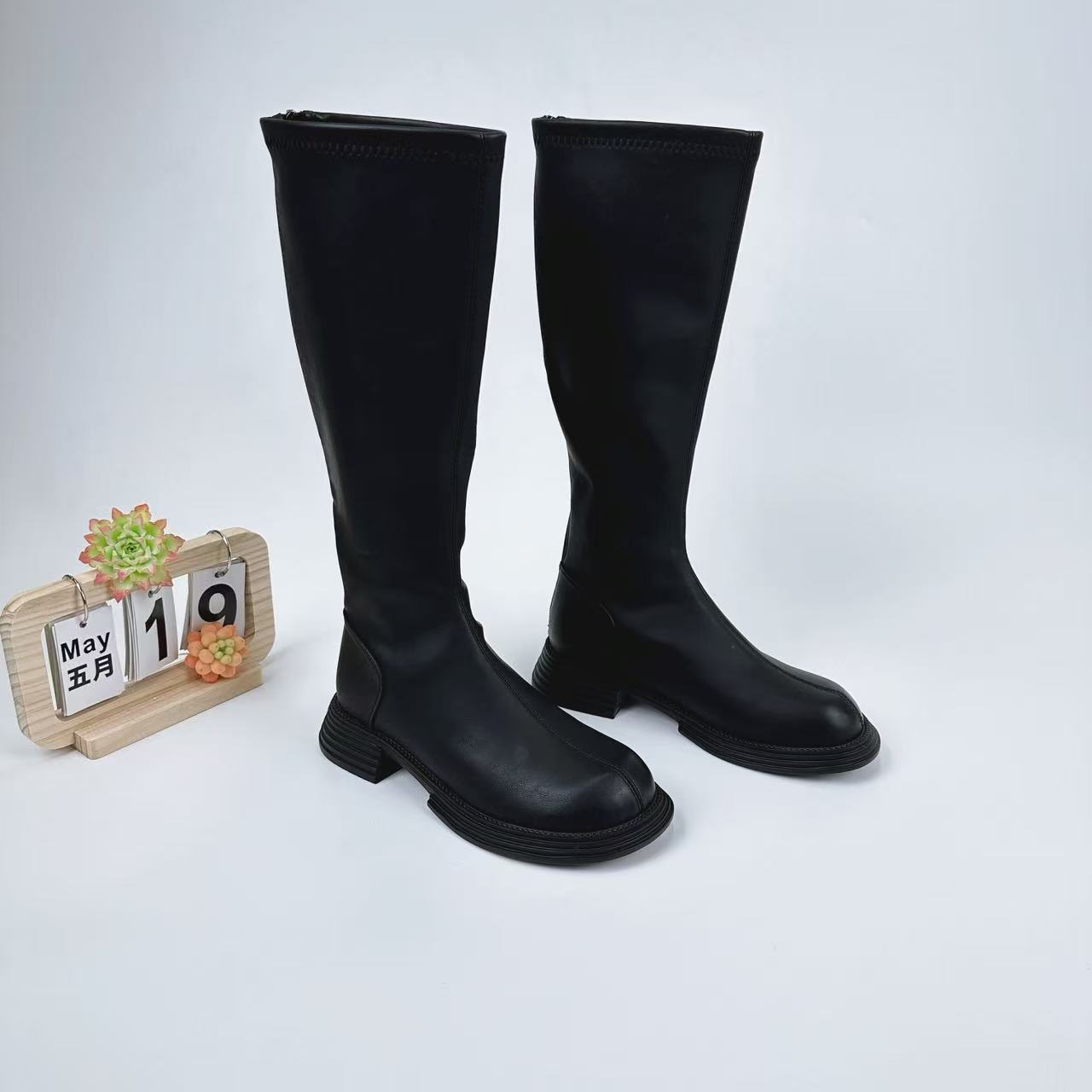 小强家女鞋  骑士靴后拉链舒适百搭女（A661-70-1）（F341D41280-10）