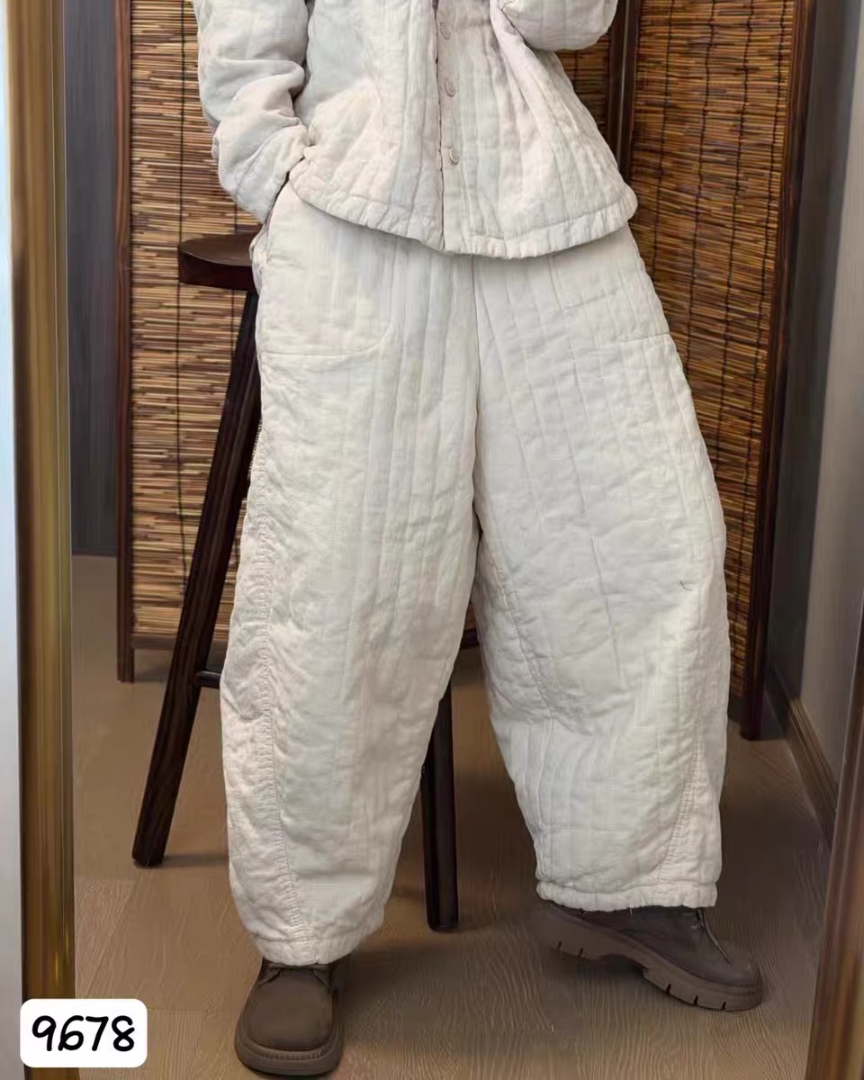 【麻料竖条纹弯刀哈伦棉休闲裤】4797 加深口袋