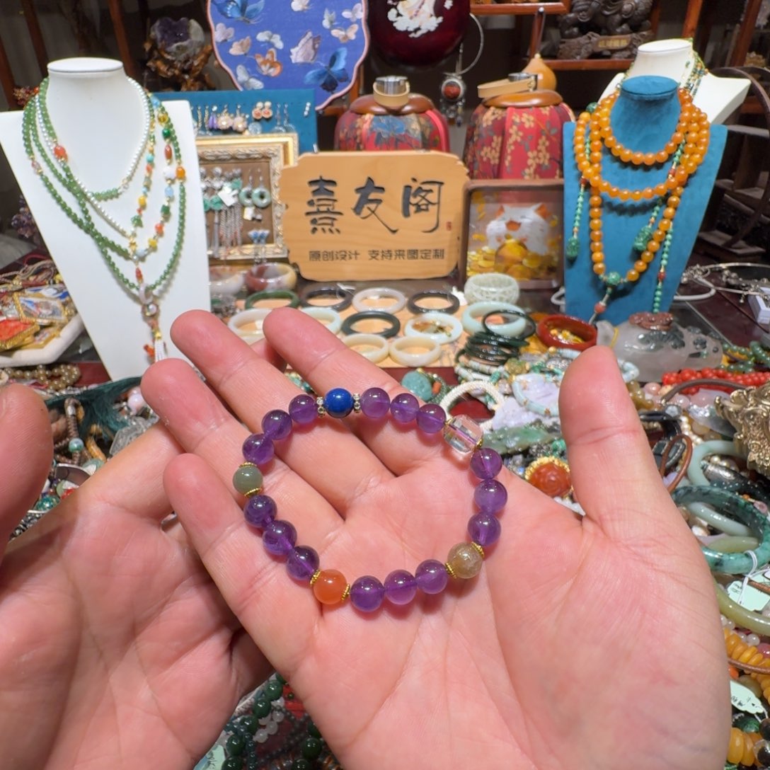 紫晶手串未镶嵌原创设计天然紫水晶多宝