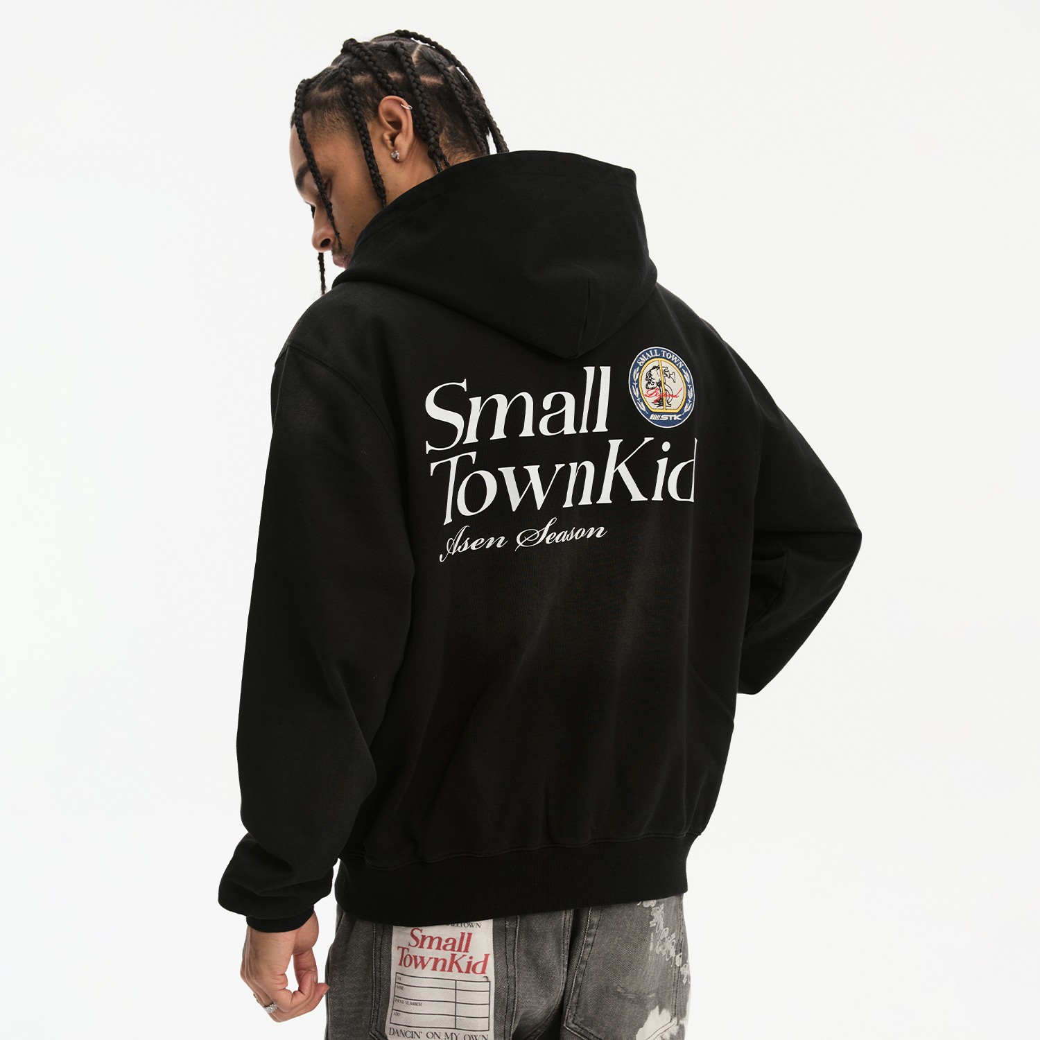STK SmallTownKid 徽章水洗开衫卫衣新款字母印花连帽男女款帽衫