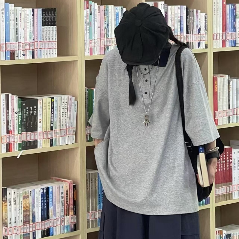 夏季新款简约宽松复古百搭短袖POLO衫31142