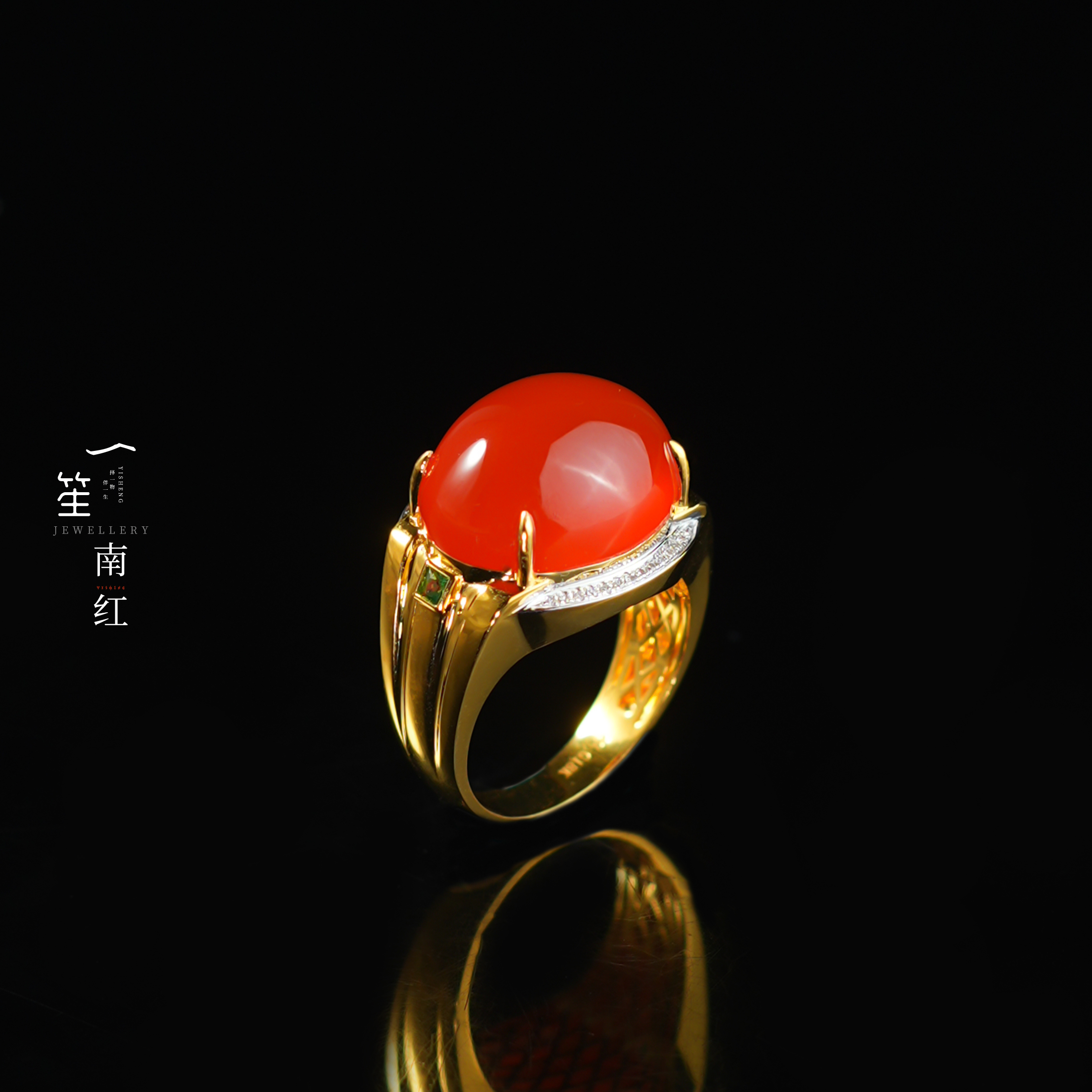 【一笙珠宝】天然收藏级南红蛋面戒指18k金镶嵌  YS19546