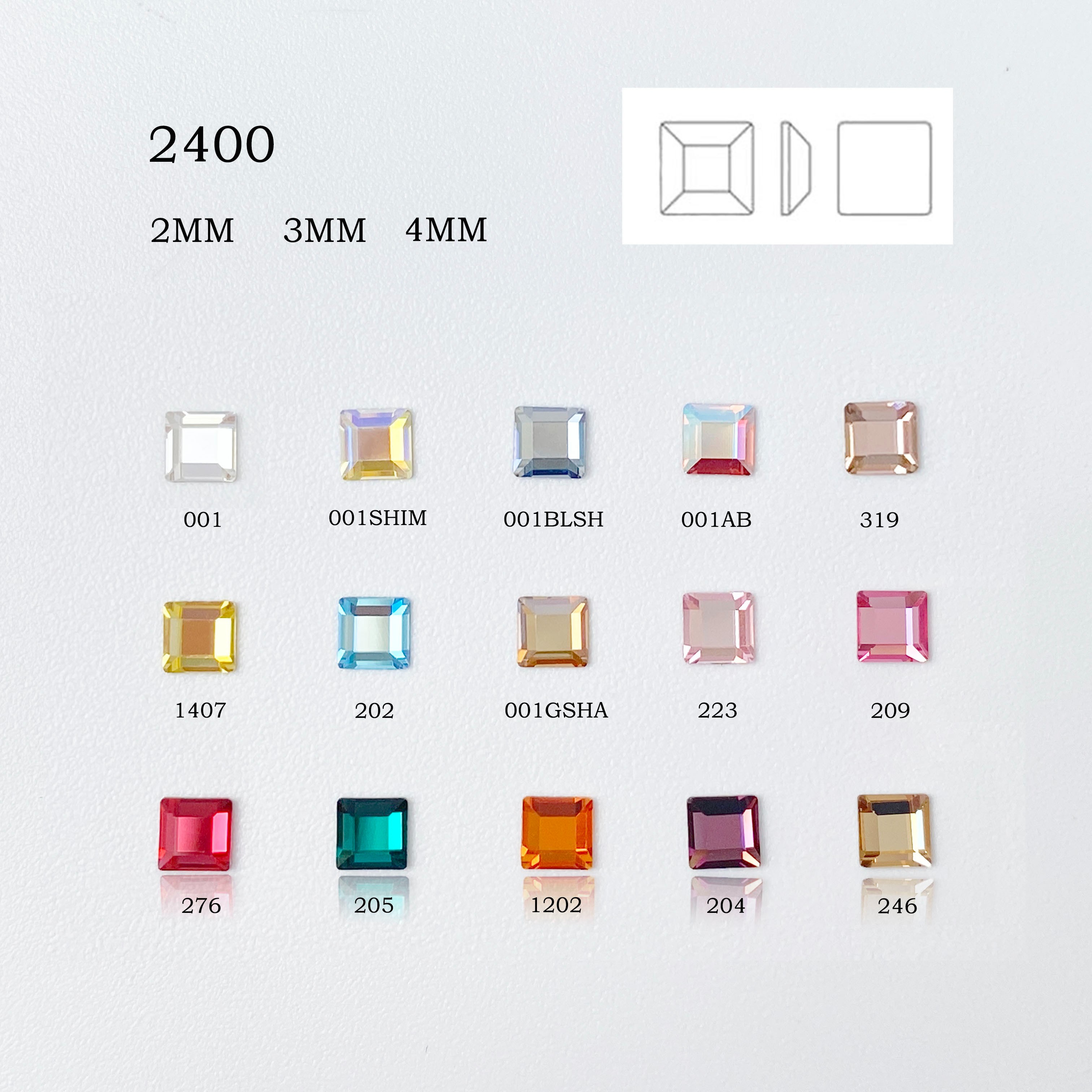 平底 2400正方形 2 3 4mm 美甲钻华子小方块指尖钻奥地利水晶超闪