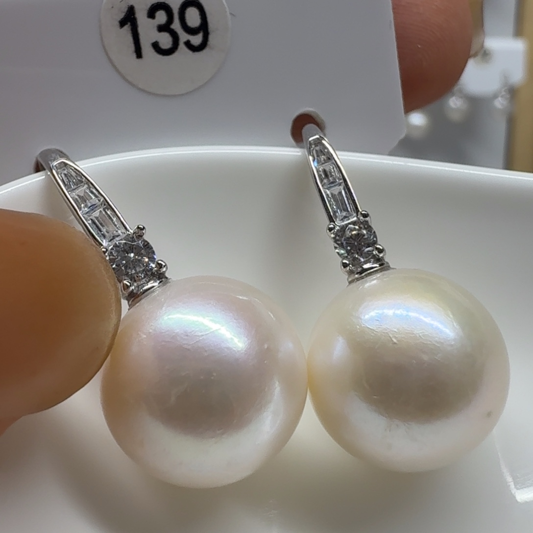 耳饰银S925镶嵌淡水珍珠珍珠