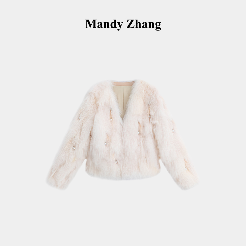 Mandy Zhang半包领短款V领女中长款长袖国码皮草