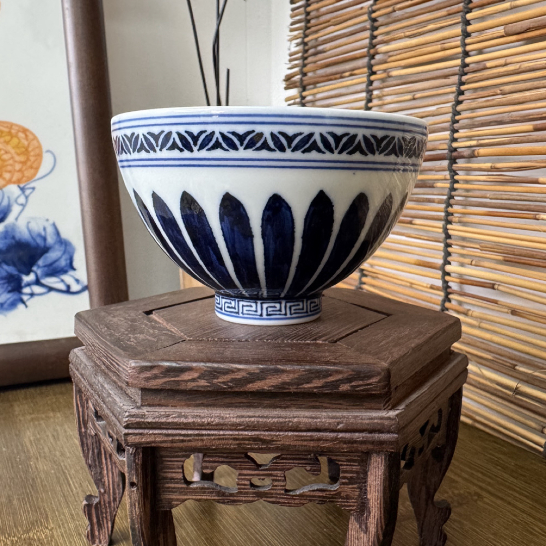 【幕君华窑】仿明菊瓣鸡心杯 景德镇全手工手绘茶具