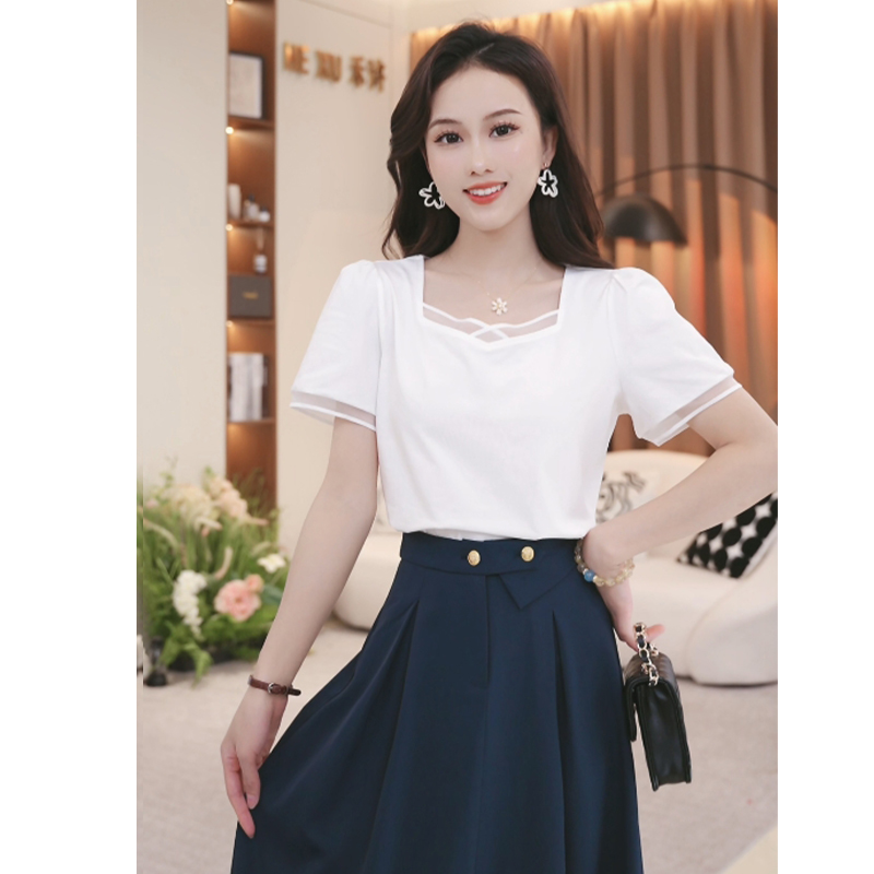 法式小个子简约修身短袖T恤女2025夏季新款设计感百搭上衣TU27868