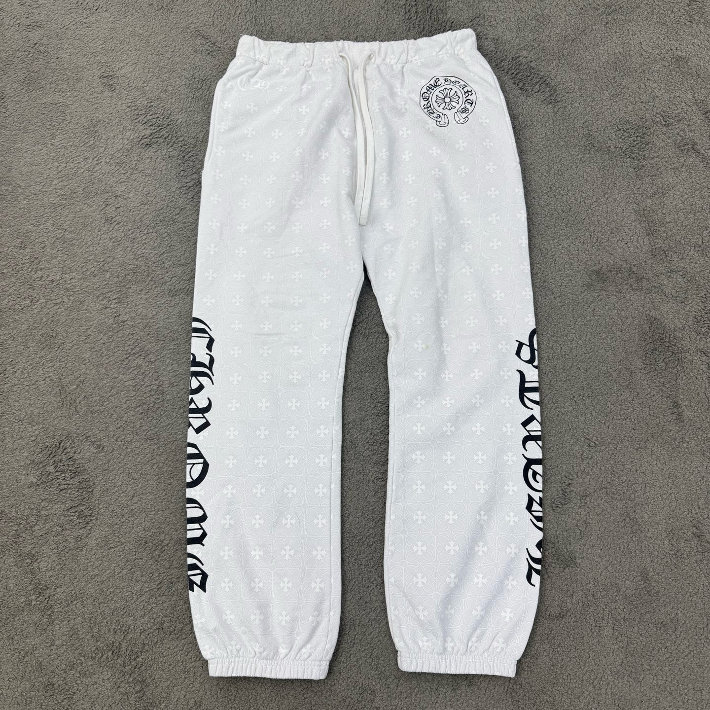 99新 Chrome Hearts/克罗心 L码 白色暗纹马蹄卫裤 
