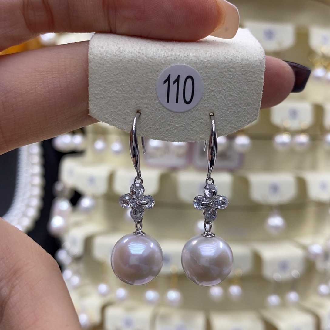耳饰银S925镶嵌淡水珍珠