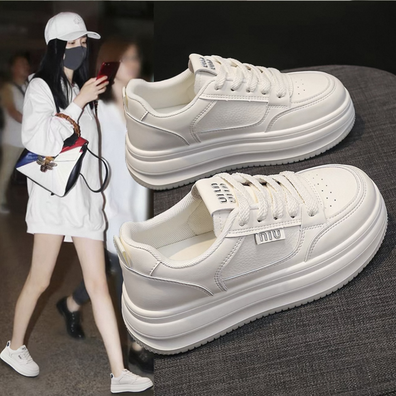 厚底小白鞋女2025新款秋季松糕女鞋软底轻便不累脚运动熊猫鞋板鞋