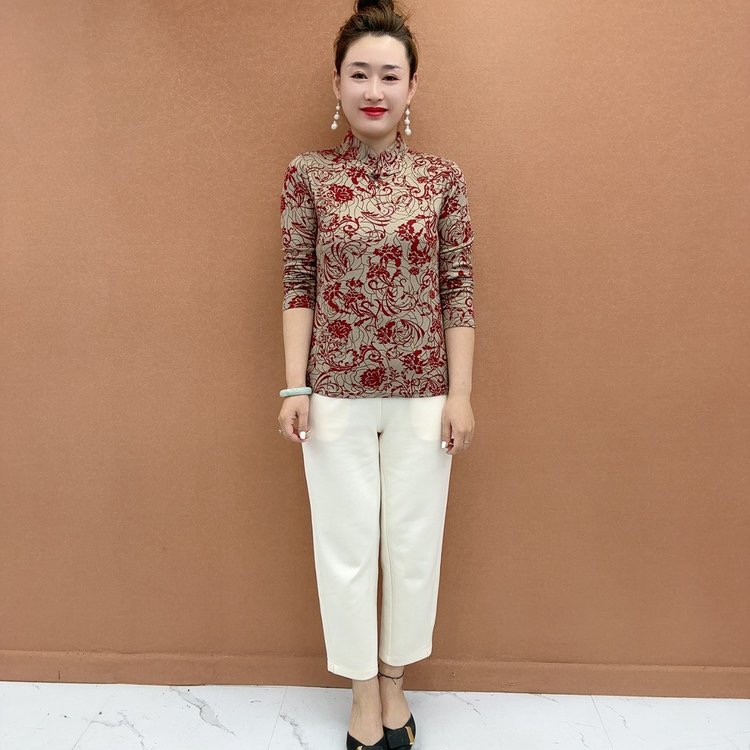 2025新款半高领立领常规中老年女装秋冬秋季妈妈装盘扣