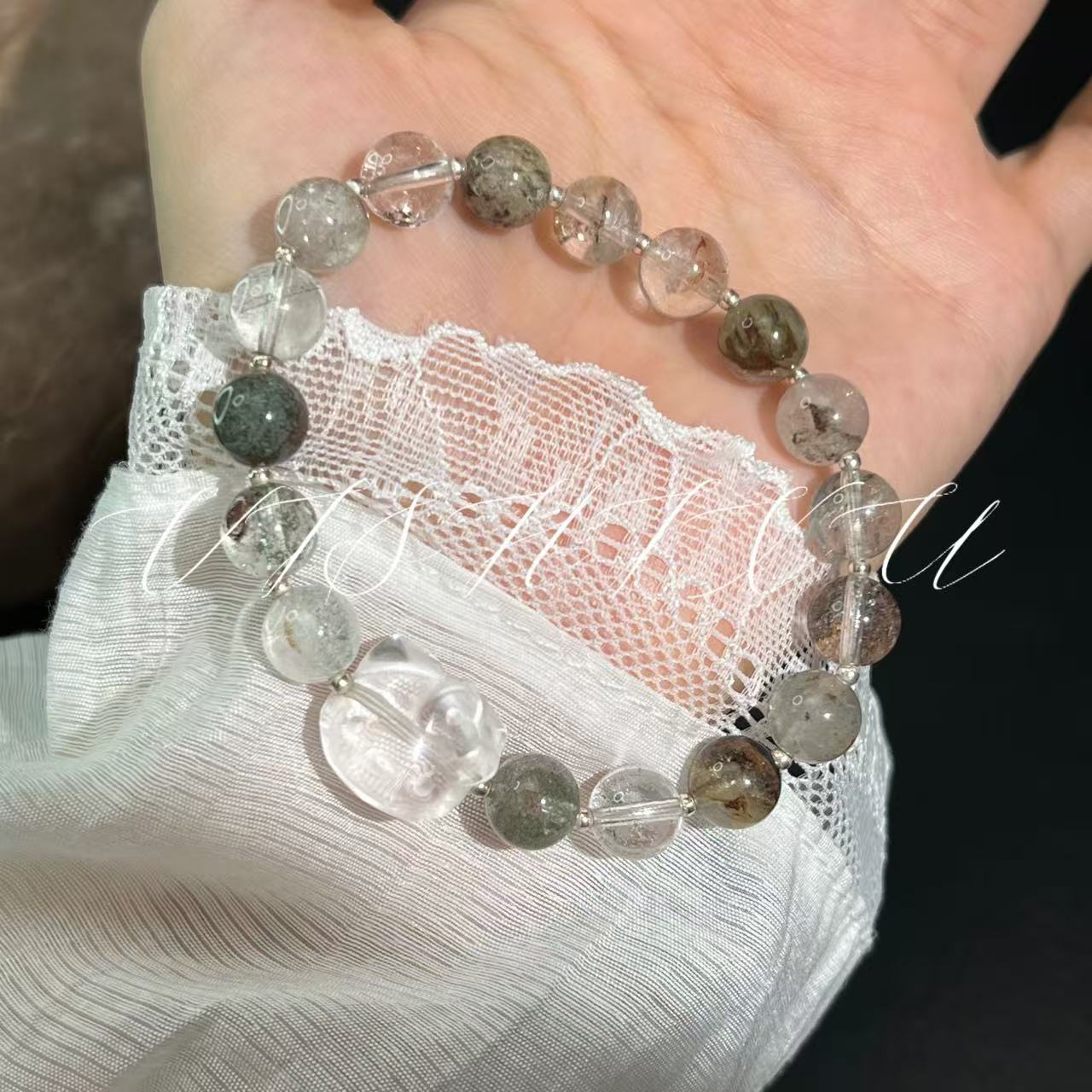 【幻灵】天然绿幽灵白水晶猫咪女款温柔手串可爱手链多样性发其一