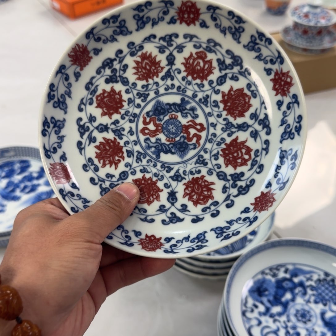 陶摆件釉里红缠枝莲大壶承