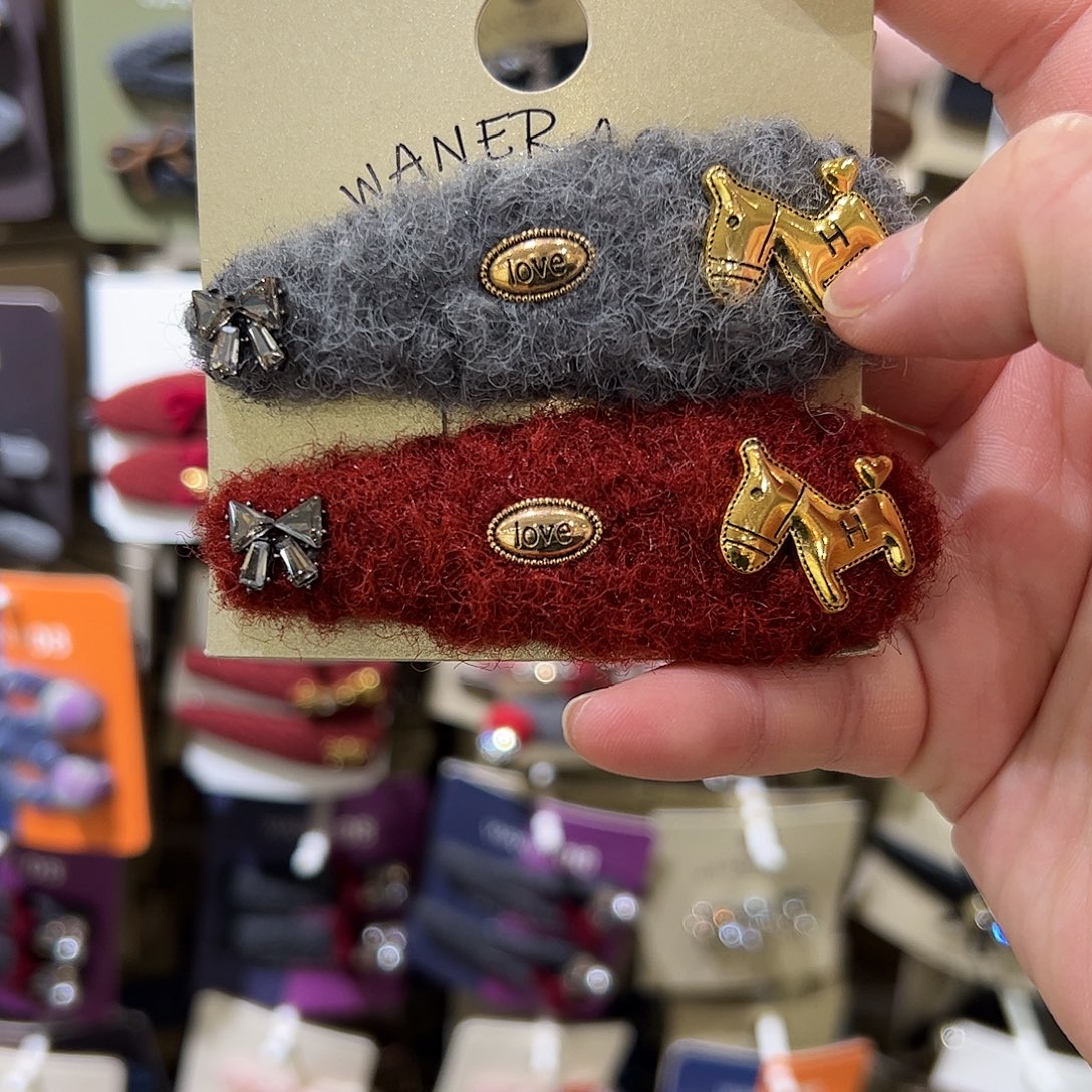 局***人布艺非金属红色和灰色拼小马拜拜夹