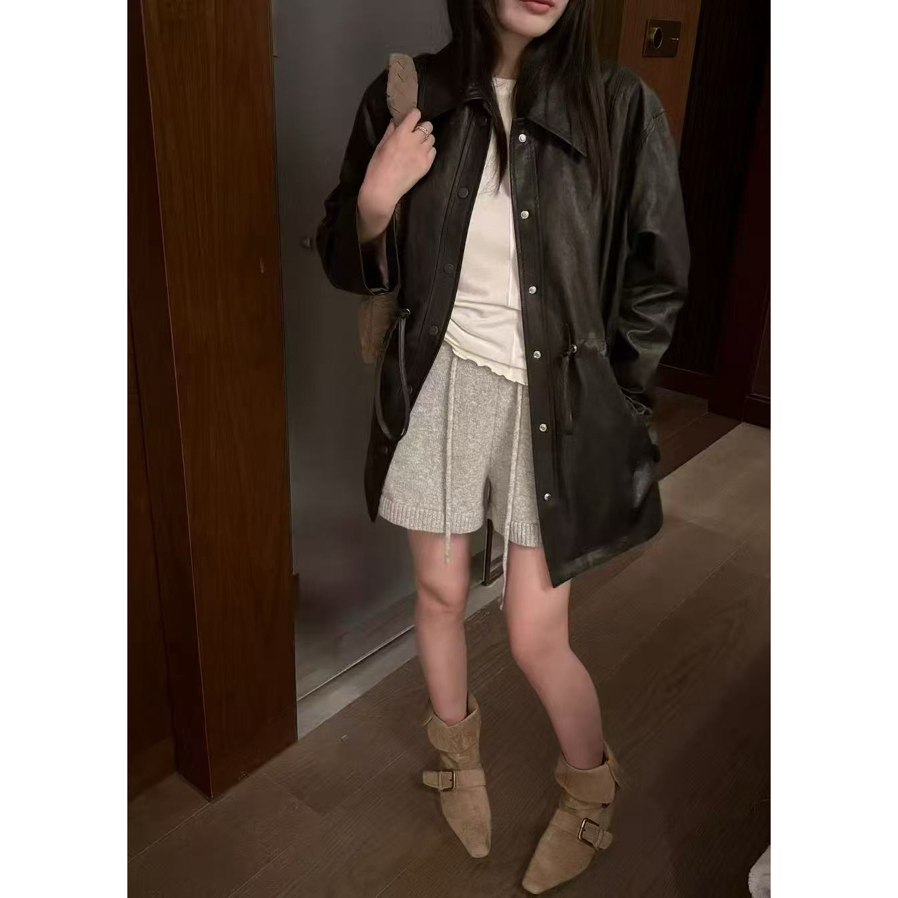 【仙仙推荐】xiaoman翻领抽绳收腰皮气外套2592