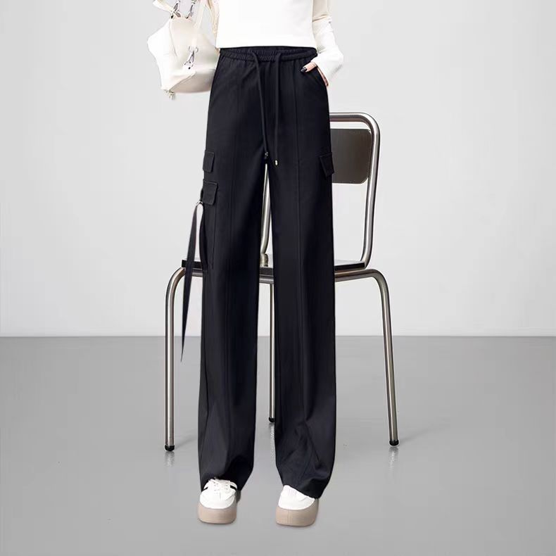 25026款时尚休闲窄版阔腿工装裤夏新款流行松紧腰百搭显瘦直筒裤