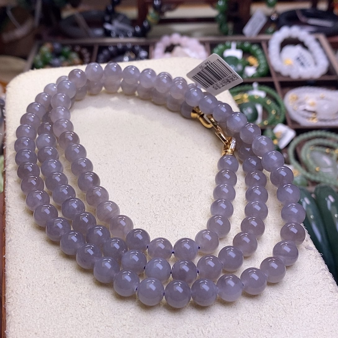 颈饰未镶嵌和田玉精品烟紫老料浓紫圆珠108珠链8m