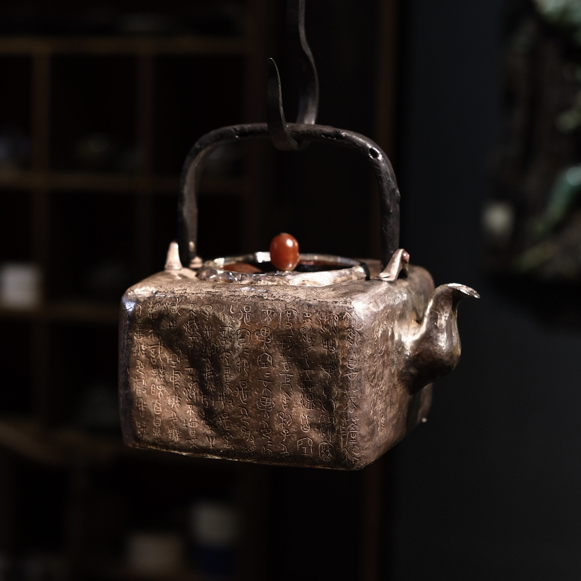 原创孤品古法篆刻心经银壶1L