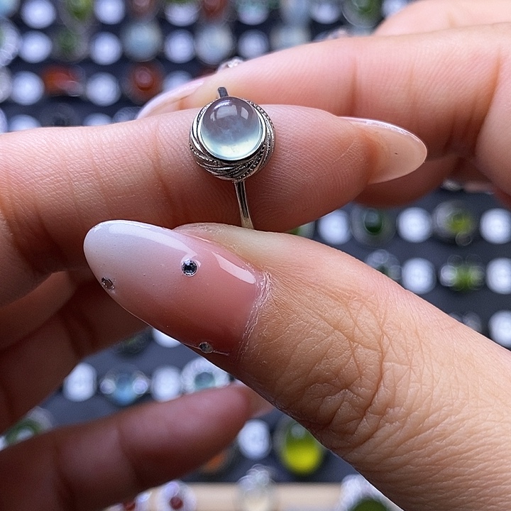 岫玉戒指银S925镶嵌戒指