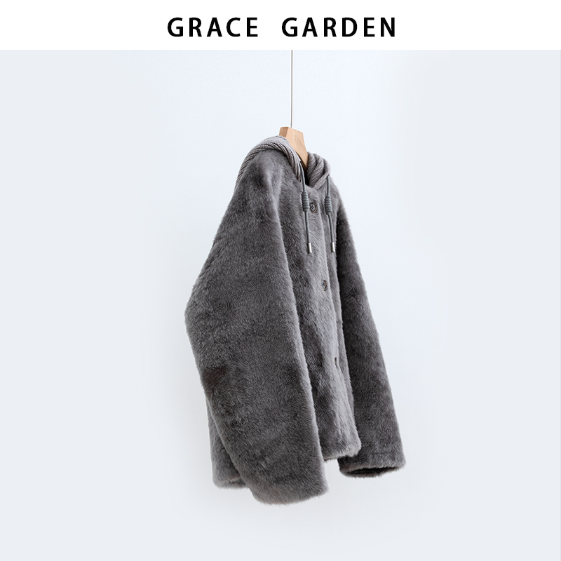 GRACE GARDEN【拉贡！】可拆卸针织帽时尚毛外套MF5L2107