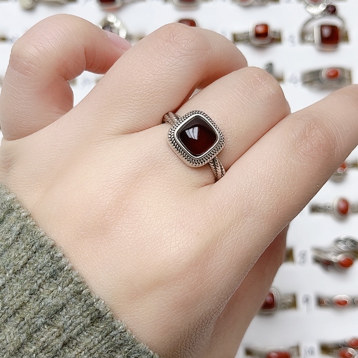 血珀戒指银S925镶嵌天然
