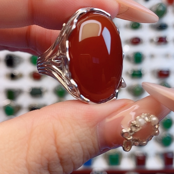 玛瑙/玉髓银S925镶嵌戒指